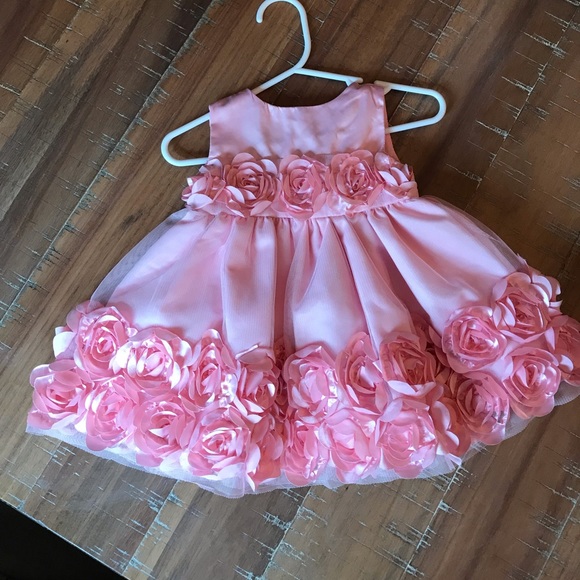 3-6 mo Holiday editions pink floral silk dress - Picture 1 of 4